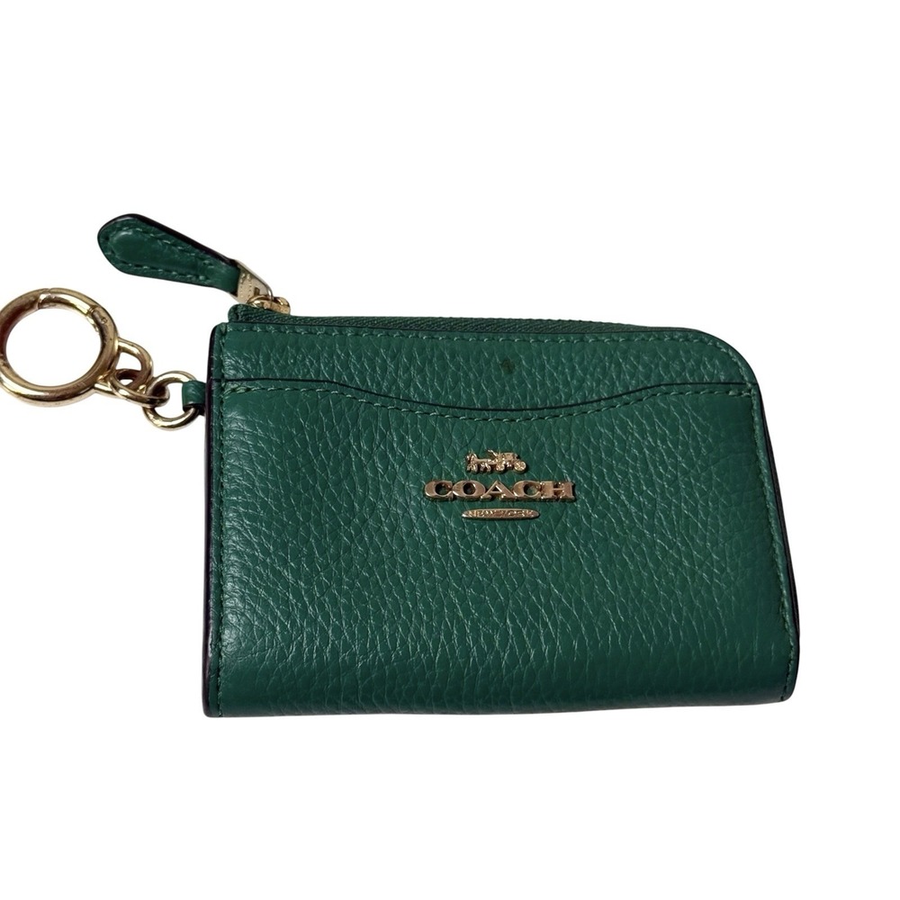 Coach Zip Card Case Pebbled Leather Kelly Green
